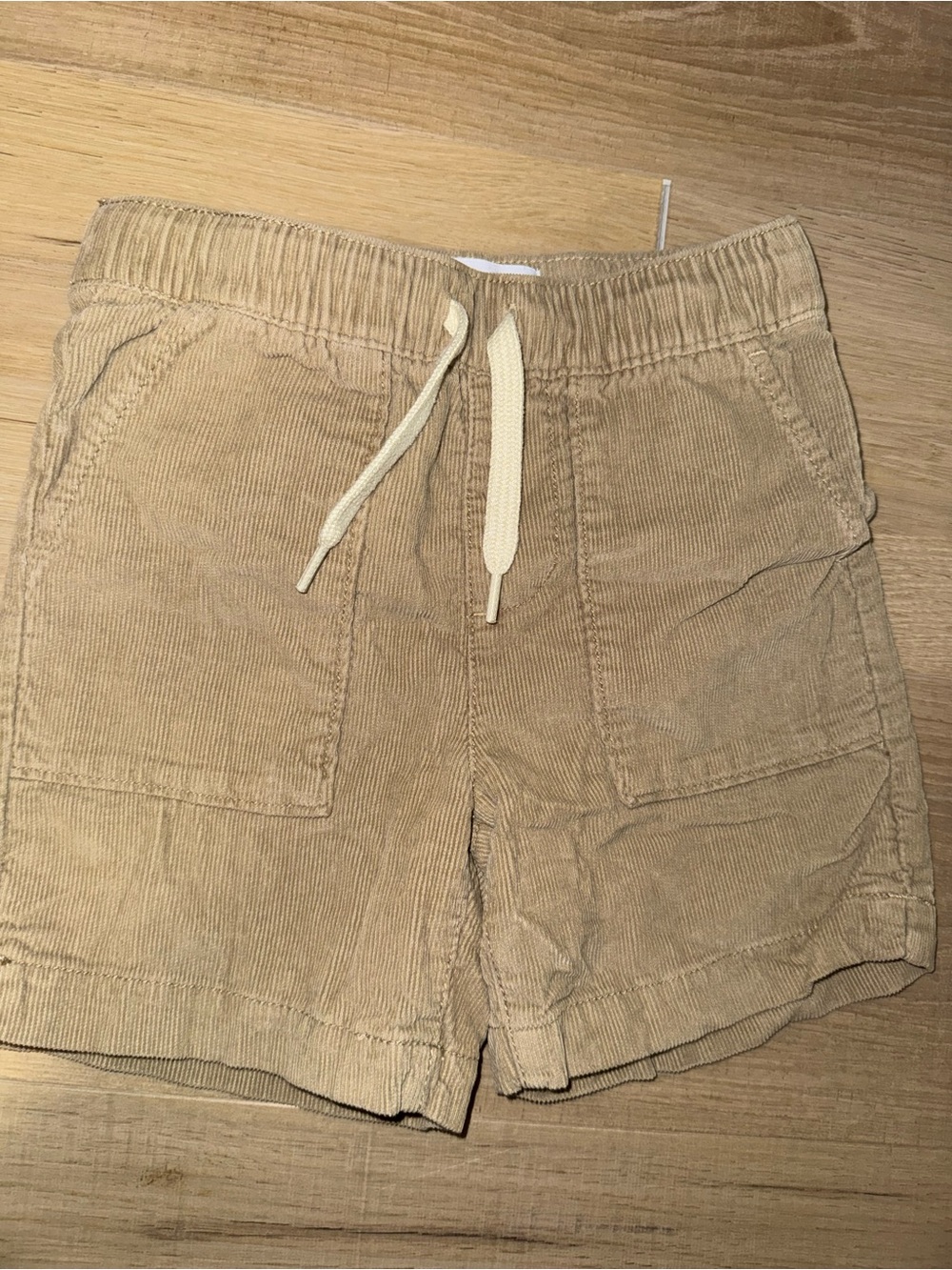 Kids Corduroy Drawstring Shorts in Tan